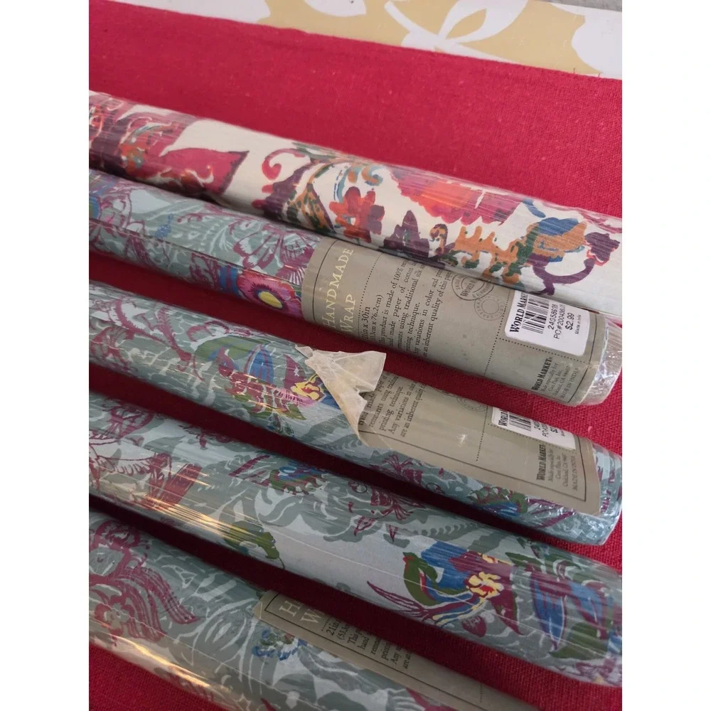 World Market Handmade Wrapping Paper 5 Rolls 21x30 Blue Floral Unique Present